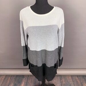 Vince Camuto Colorblock Gray Waffle Knit Stripe Sweater Shirt Tunic Size Medium